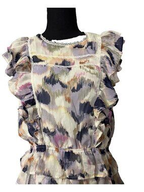 Spring & Mercer Colorful Smocked Tiered Ruffle Top M Medium NEW